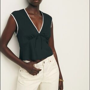 Reformation Cherry Top - Black V-Neck Women's Top